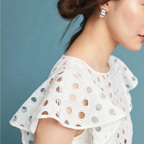 Anthropologie Antik Batik White Eyelet Flutter Sleeve Midi / Maxi Dress - 38 / S - Picture 3 of 14